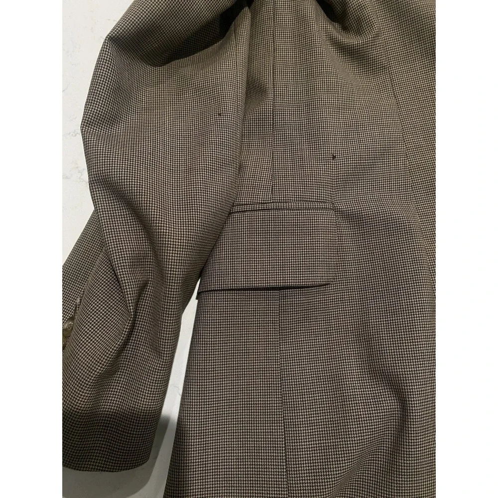 Jos. A. Bank 40L Brown Houndstooth 100% Wool Sport Coat Blazer Mens Flawed